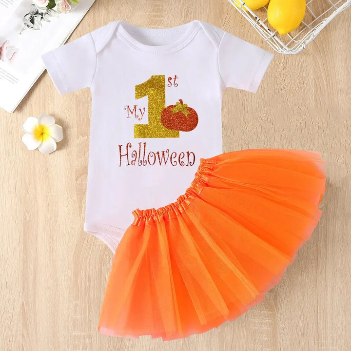 Baby Girls Halloween Outfits My 1st Halloween Romper+ Tutu Dress 2Pcs Outfit Set Costume Newborn Halloween Outfit