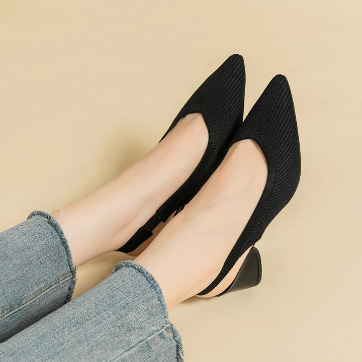 DIMANYU Women Dress Shoes Knitted Solid Color Toe Back Trip Fashion Sandals Women Pointed Toe Shallow Sidespace Women Sandals