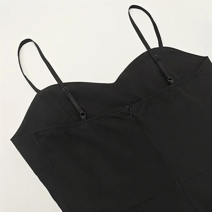 Sexy V-Neck Tank Long Dress Black Open-Back Elegant Dress Fashion French Style Cross-Border Design