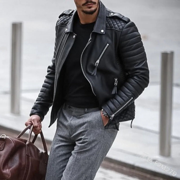 New  Autumn Winter Mens Leather Jackets Thickened Lapel Cotton-padded Zipper Leather Coat Streetwear Fashion Male Tops