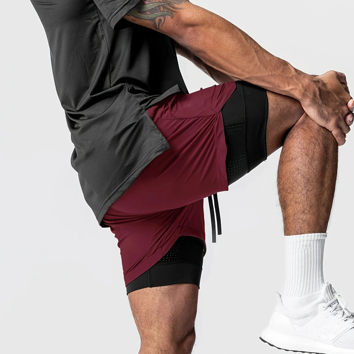 Sports shorts for men, double layered, quarter quick drying, elastic basketball, running training equipment, deep squat fitness,