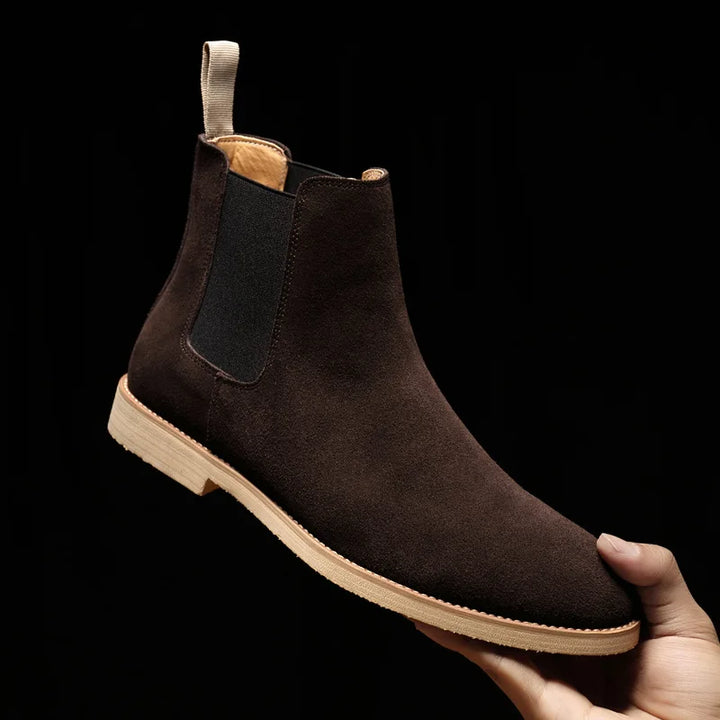 Man Retro Suede Genuine Leather Chelsea Boots Men Fashion Short Ankle Boot Casual British Style High-Top Shoes