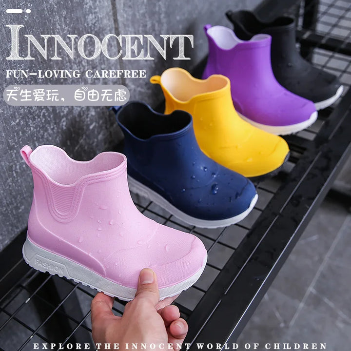 Kid's Rain Boots Anti Slip Waterproof Water Boots Boys Girls Solid Slip on Rubber Shoes Versatile Outdoor Children's Sneakers