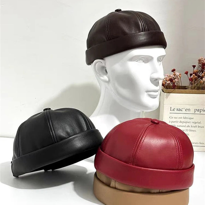Retro Solid Color Brimless Hat Spring Summer Fashion Casual PU Leather Melon Caps Docker Cap Men Women Adjustable Hip Hop Hats