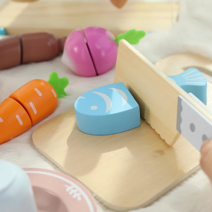 Children's simulated home cooking utensils, bowls, chopsticks, knives, forks, wooden simulation boys and girls' toy plates