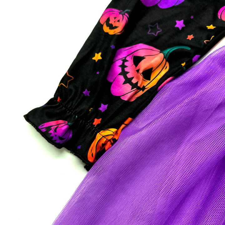 Children Halloween Clothes Girl Dresses Pumpkin Ghost Face Pattern Long Sleeved Girls Party Dresses 2-8Y Halloween Costume