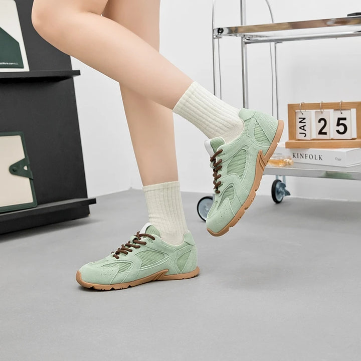 Women Sneakers Spring Summer Wear New Genuine Leather Retro Fashion Casual Flats Women Lace-up German Training Shoes Women