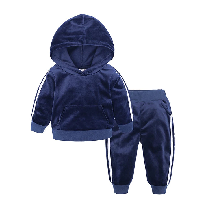 2025 Toddler Kids Hoodies Sweatshirt Set Solid Velvet Spring Autumn Baby Boy Girl Tracksuit Clothes For Children Sports Outfits