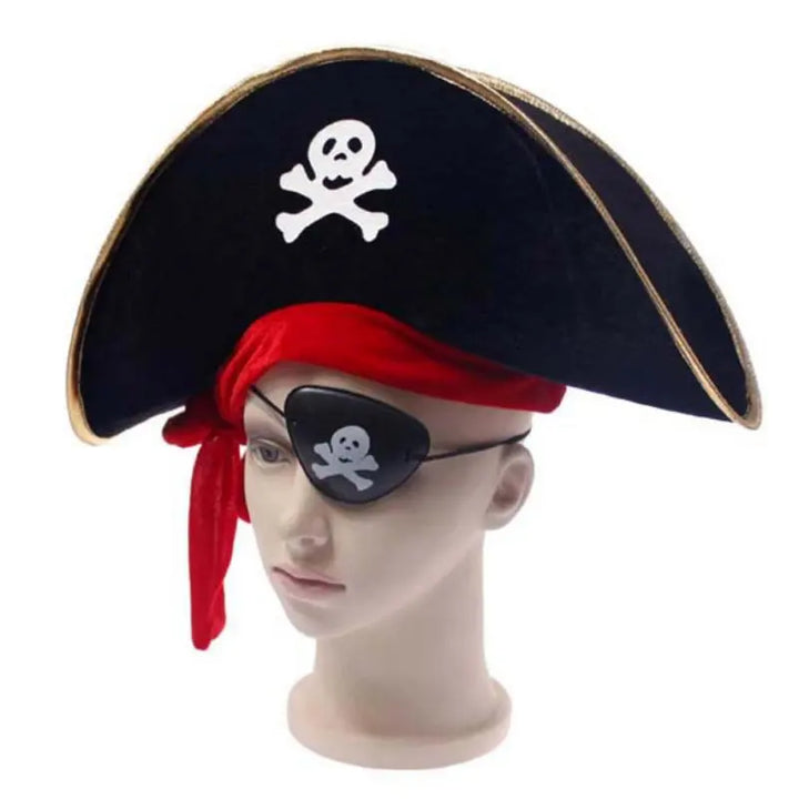 Black Pirate Hat Pirate Captain Cosplay Costume Props Print Skull Cap Dress Up Halloween Masquerade Party Decoration Kids Hat