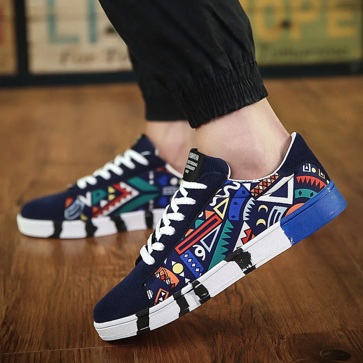 Men's Sneakers Graffiti Canvas Shoes Fashion Black Casual Shoes Lace-up Vulcanized Shoe Designer Flat Men Shoes Tenis Masculino
