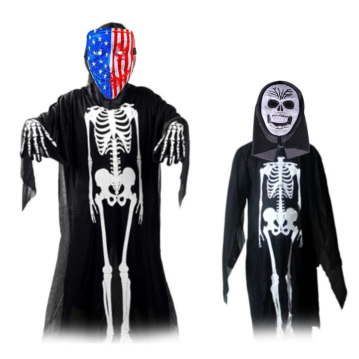 scary halloween costumes adults fantasia cosplay masque LED scream ghost horror mask children black skeleton costume suit