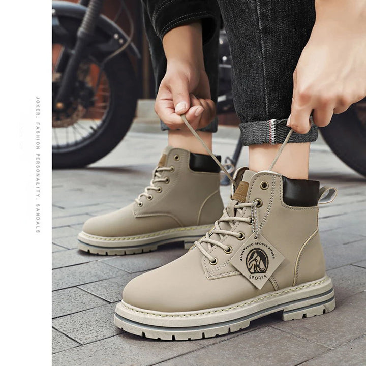 High Top Men's Ankle Boots Designer Luxury Man Motorcycle Boots British Style Leather Boots Brand Lace-Up Men Shoe Botas Hombre