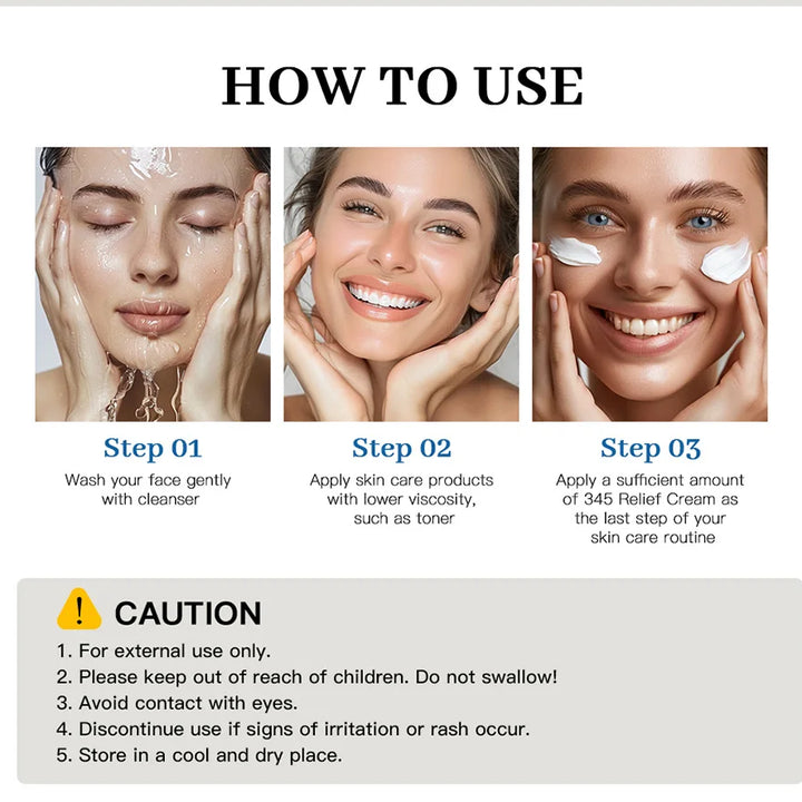 345 Relief Cream Comprehensive solution to skin problems Anti-sugar and antioxidant Brightening skin Improving acne marks Moistu