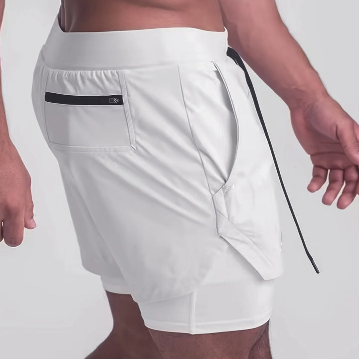 Sports shorts for men, double layered, quarter quick drying, elastic basketball, running training equipment, deep squat fitness,