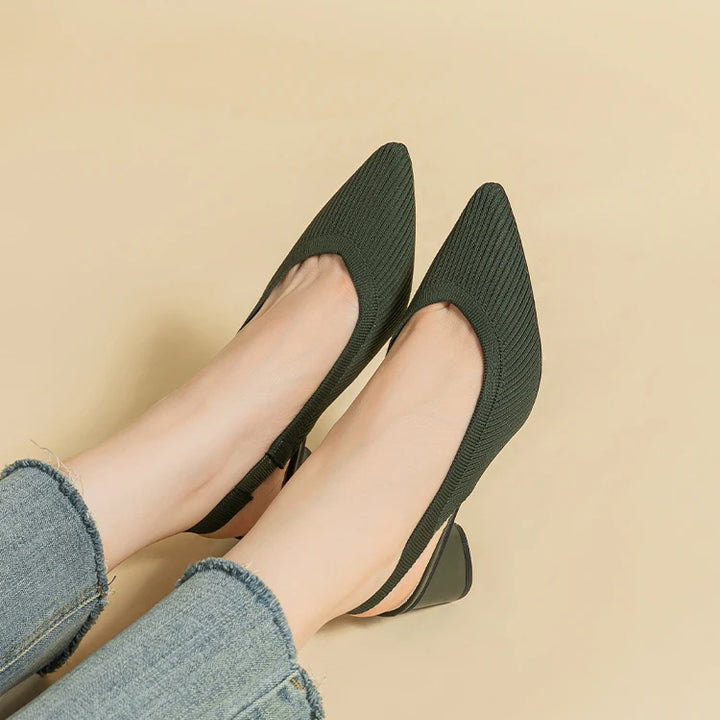 DIMANYU Women Dress Shoes Knitted Solid Color Toe Back Trip Fashion Sandals Women Pointed Toe Shallow Sidespace Women Sandals