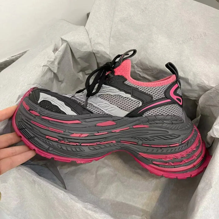 Fashion Designer Shoes Sneakers for Women and Men Mixed Colors Mesh Air Thick Sole Couple Chunky Sneakers Height-increasing