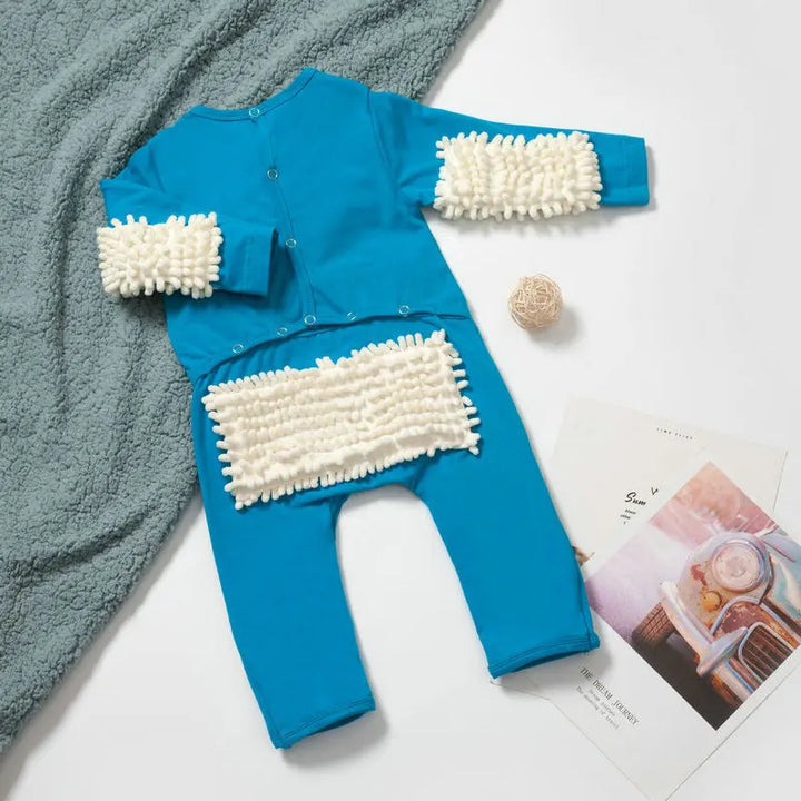 Baby Clothes 2024 New Baby Crawling Clothes Baby Mopping Crawling Clothes Dark Button English long-sleeved Jumpsuit