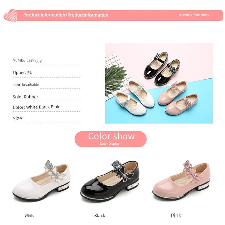 2025 Children's Shoes Girls Black Leather Shoes Performance Shoes Spring & Fall Soft Bottom Children's Single-Layer Shoes Student White Girls Princess Shoes