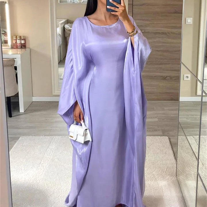 Tossy Autumn Loose Shiny Maxi Dress Butterfly Batwing Long Sleeve Muslim Clothes Party Solid Female Long Dress New