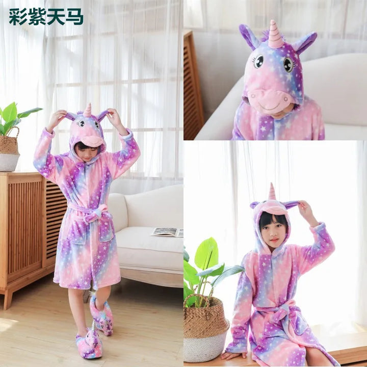 Children Bathrobe For Girls Kigurum Unicorn Pyjamas Kids Colar Fleece Boys Bathrobes Nightgown Baby Sleepwear Hooded Bath Robe