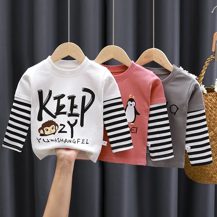 Spring and Autumn Children's T-Shirt Boys Girls Long-Sleeved Tops 0-5 Years Old Cartoon Bottoming Shirt Baby Children's Clothing