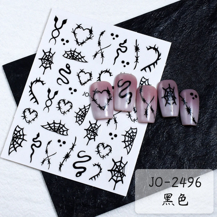 Halloween Cartoon Ghost Design Nail Art Stickers with Spider Skeleton Pattern Nail Decoration Decals