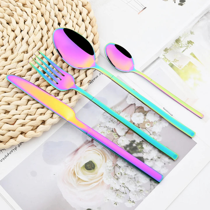 24Pcs Black Dinnerware Set Knife Fork Coffee Spoon Cutlery Set Stainless Steel Flatware Western Kitchen Silverware Tableware