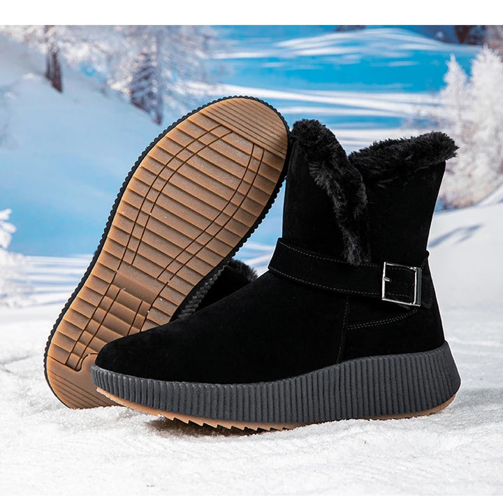 New Fashionable Bow Round Toe Elegant Snow Boots Winter Flat Wear-resistant Soft Students Plus Velvet Warm Women's Shoes