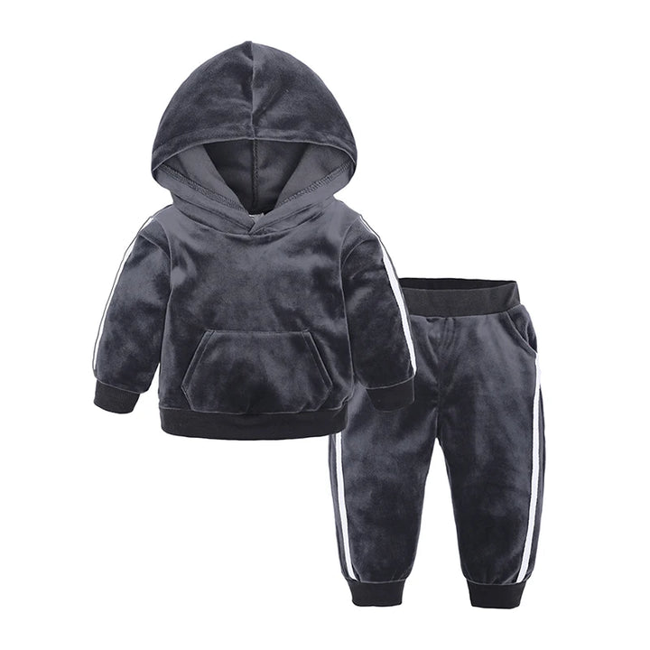 2025 Toddler Kids Hoodies Sweatshirt Set Solid Velvet Spring Autumn Baby Boy Girl Tracksuit Clothes For Children Sports Outfits