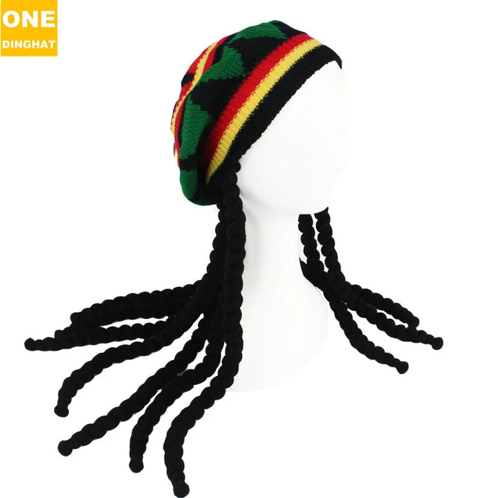 Handmade Crochet Knit False Braid Hat Jamaican Bob Rasta Beanie Cap Dreadlocks Wig Bob Marley Caribbean Fancy Dress Up Headwear