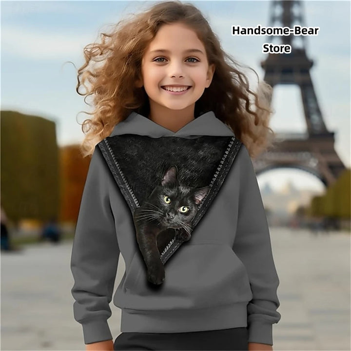2024 Baby Autumn Clothes Funny Cat Print Hoodies Child Sweatshirt Fashion Clothes Child Boy Top Outdoor Clothes for Children Top