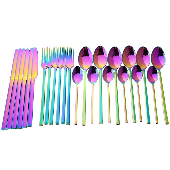 24Pcs Black Dinnerware Set Knife Fork Coffee Spoon Cutlery Set Stainless Steel Flatware Western Kitchen Silverware Tableware