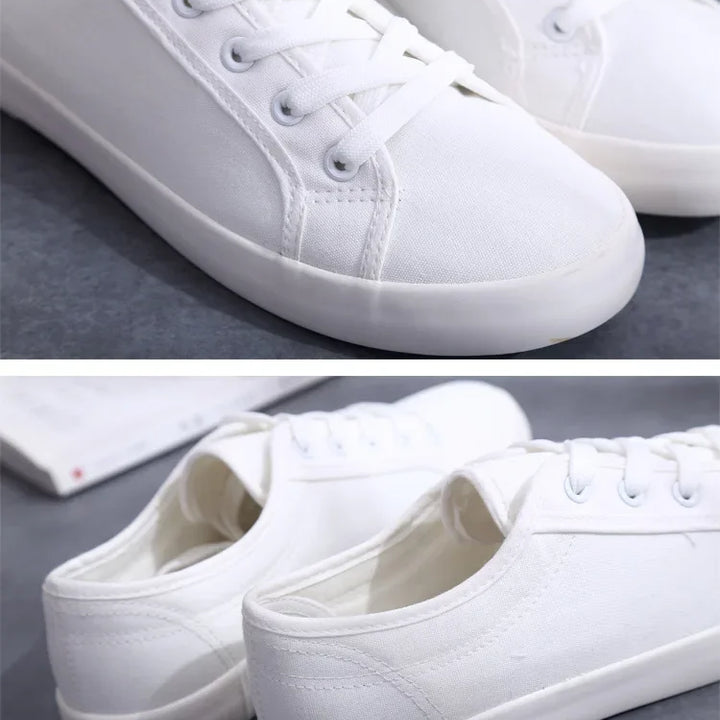 Unisex White Canvas Sneakers 👟
Classic, comfy, and versatile. These lace-up vulcanized shoes are perfect for students and everyday wear. Great fit for both men and women!
