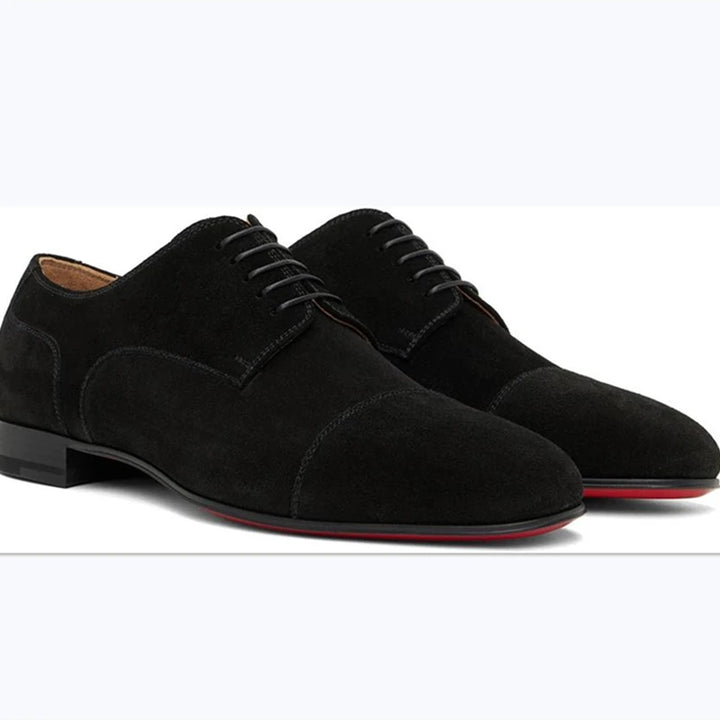New Red Sole Men Shoes Black Flock Derby Shoes Breathable Lace-up Handmade Men Shoes Free Shipping Chaussures Pour Hommes