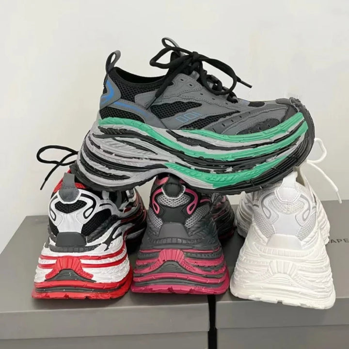 Fashion Designer Shoes Sneakers for Women and Men Mixed Colors Mesh Air Thick Sole Couple Chunky Sneakers Height-increasing