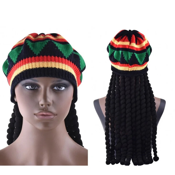 Handmade Crochet Knit False Braid Hat Jamaican Bob Rasta Beanie Cap Dreadlocks Wig Bob Marley Caribbean Fancy Dress Up Headwear