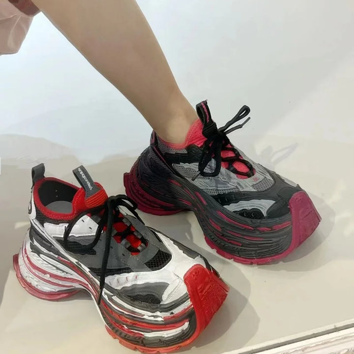 Fashion Designer Shoes Sneakers for Women and Men Mixed Colors Mesh Air Thick Sole Couple Chunky Sneakers Height-increasing