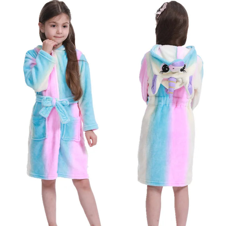 Children Bathrobe For Girls Kigurum Unicorn Pyjamas Kids Colar Fleece Boys Bathrobes Nightgown Baby Sleepwear Hooded Bath Robe