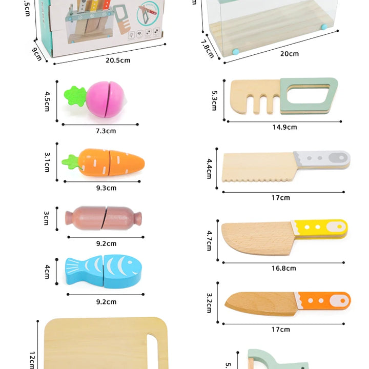 Children's simulated home cooking utensils, bowls, chopsticks, knives, forks, wooden simulation boys and girls' toy plates