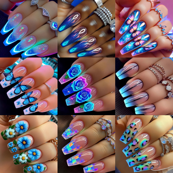 Halloween Fashion Nail Art 216 pieces Nail art patch set Pumpkin Moon Bat Flower Table Nail Art patch Detachable nail art mid-le