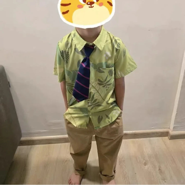 Halloween Cosplay Costume Set, Green Top and Brown Pants, Anime Characters, Used for Anime Exhibitions and Festivals