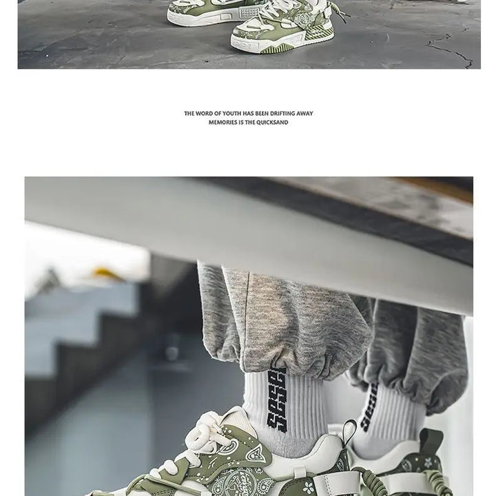 Mens Shoes 2025 Platform Sneakers New Trend Design Graffiti Skateboard Shoes Lace UP Soft Sole Non Slip Outdoor Sports Shoes
