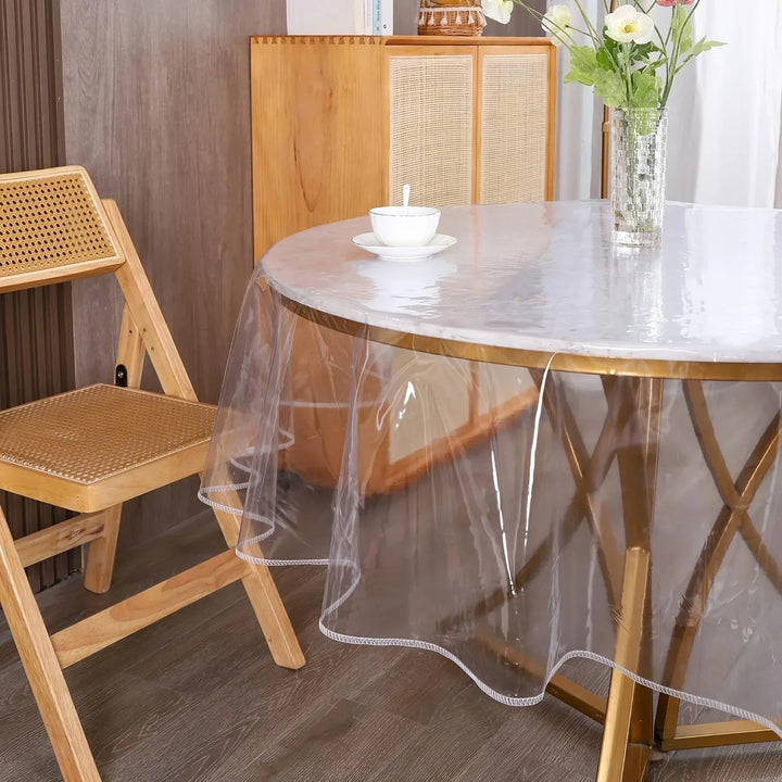 1pc Closed Edge Round  Desktop PVC Transparent Tablecloth Waterproof and Oil Proof Table Cloth  Coffee Table Table Cloth