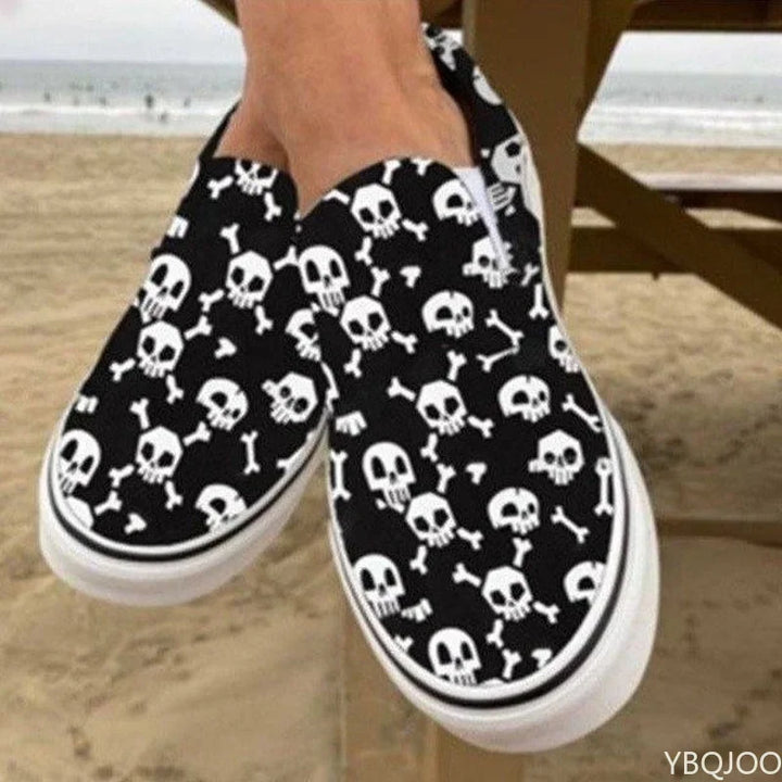 Flats Halloween Pumpkin Shoes 2023 Autumn Skeleton Printing  Women Shoes Slip-on Lazy Canvas Shoes Loafers Zapatos Mujer