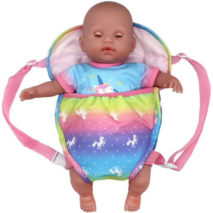 Newborn Doll Accessories Kit with Clear Display Rainbow Carrying Bag Transparent Display Window Fit 14inch Dolls Doll Travel Set