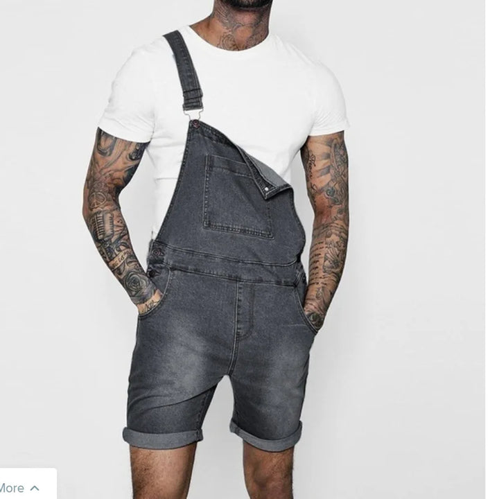 Fashion Streetwear Mens Suspenders Denim Jumpsuits Cargo Pants Men Shorts Masculino Jeans Pink Overalls