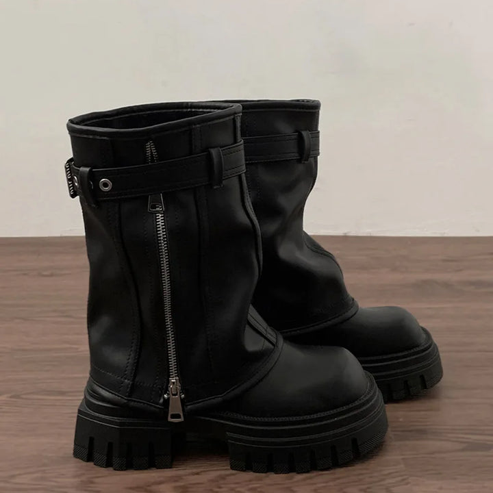 Winter Women Biker Boots Fashion Belt Buckle Ladies Elegant Platform Flats Short Booties Casual Women's Knight Booties
