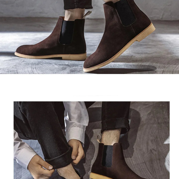 Man Retro Suede Genuine Leather Chelsea Boots Men Fashion Short Ankle Boot Casual British Style High-Top Shoes