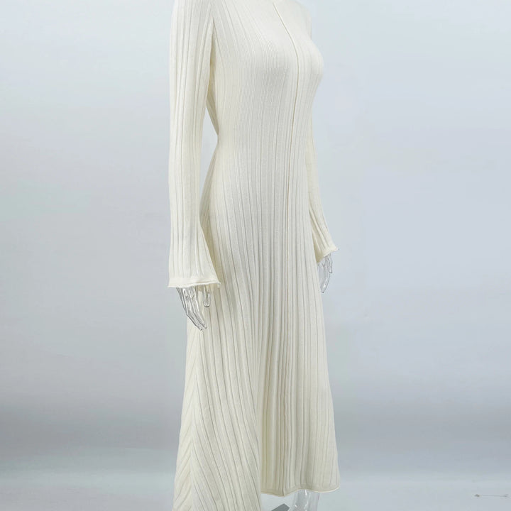 Tossy Knitwear Fashion Loose Maxi Dress Lace-Up High Waist Ribbed Long Sleeve Party