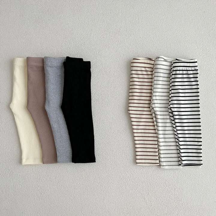 Baby Solid Leggings Girls All-match Striped Skinny Pants Kids Cotton Elasticity Slim Pants Newborn Boy Stretch Trousers